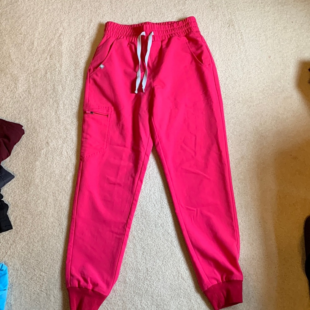 Bright pink xsmall petite high waisted fig scrub joggers